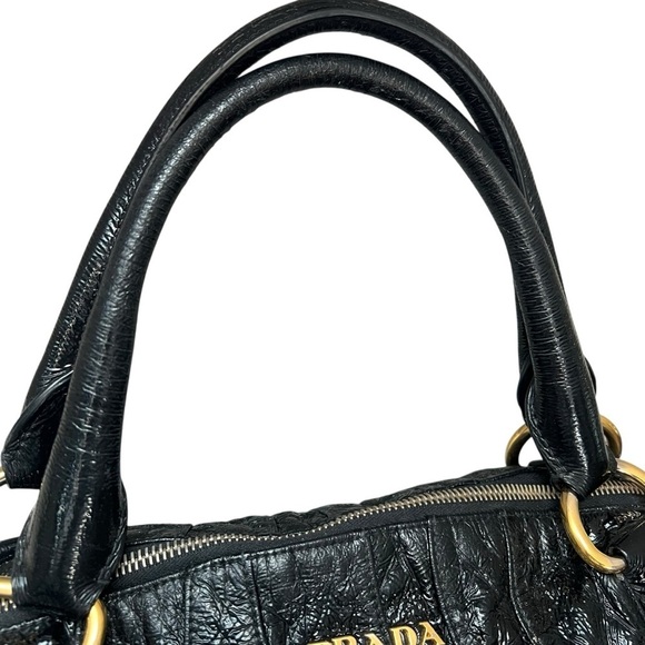PRADA Vernice Waves Bag Black Patent Leather Gold Hardware Large 16” Authentic - Picture 6 of 13